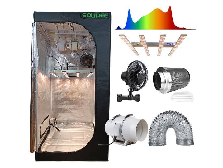 Kit complet de serre de culture SOLIDEE 16080x80cm avec éclairage LED à spectre complet 240W et système de ventilation pour la culture intérieure