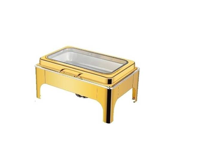 2 Stück dicker, rechteckiger Edelstahl chafing dish Chafing Dish-Set mit hydraulischem Soft-Close-Glasdeckel for die Gastronomie