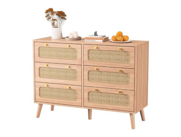 Commode 6 Tiroirs Commode Chambre/Bureau/Salon Meuble de Rangement Commode Bois Moderne Style Couleur du Bois