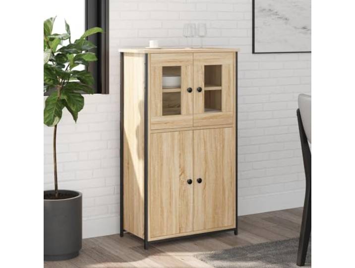 RJPLMFV Anrichte hoch, Eiche Sonoma, 62 x 32 x 106,5 cm Holzwerkstoff, Metallrahmen, 2 Türen, Wandbefestigung inklusive
