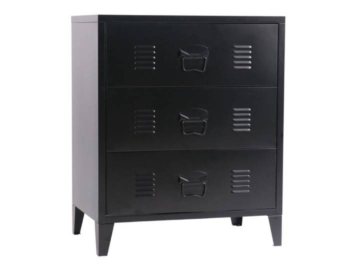 Commode - en.casa - Métallique - 3 tiroirs - Style industriel - Noir