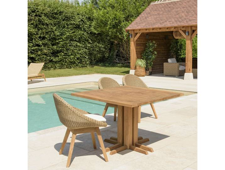 Table de jardin carrée teck recyclé naturel 110x110 MANY