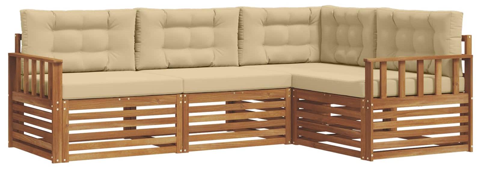 Outdoor-Sofagarnitur mit Kissen 4 pcs Natur und Beige