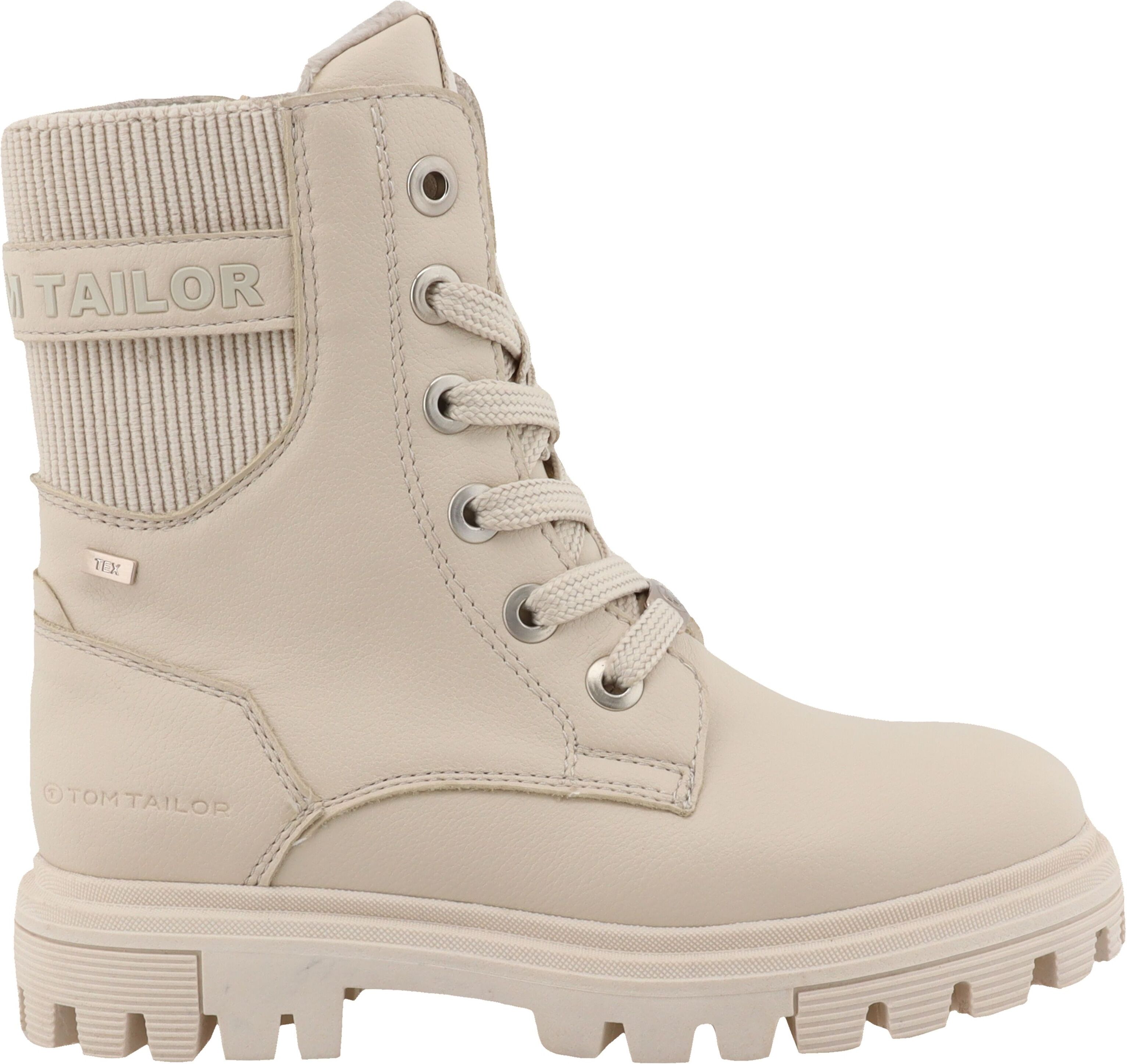 Winterboots TOM TAILOR, Mädchen, Gr. 32, Warmfutter, beige, Elastischer Einsatz, Lederimitat, unifarben, Schuhe Winterboots, Schnürstiefelette, Winterstiefelette mit TEX-Membran, bequeme Form beige 32, Warmfutter