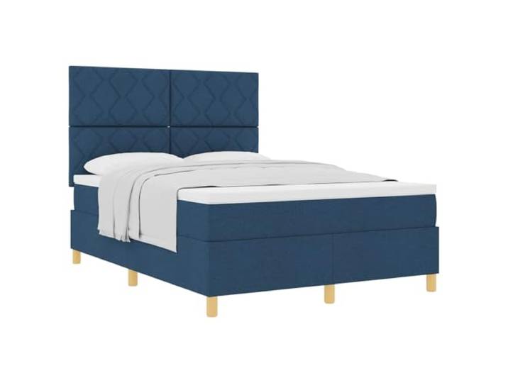 KTHLBRH Boxspringbett mit Kopfteil blau 140 x 190 cm Stoff Engineered und massives Kiefernholz, Holzbeine, Lattenrahmen, verstellbares Kopfteil, moderner Stil