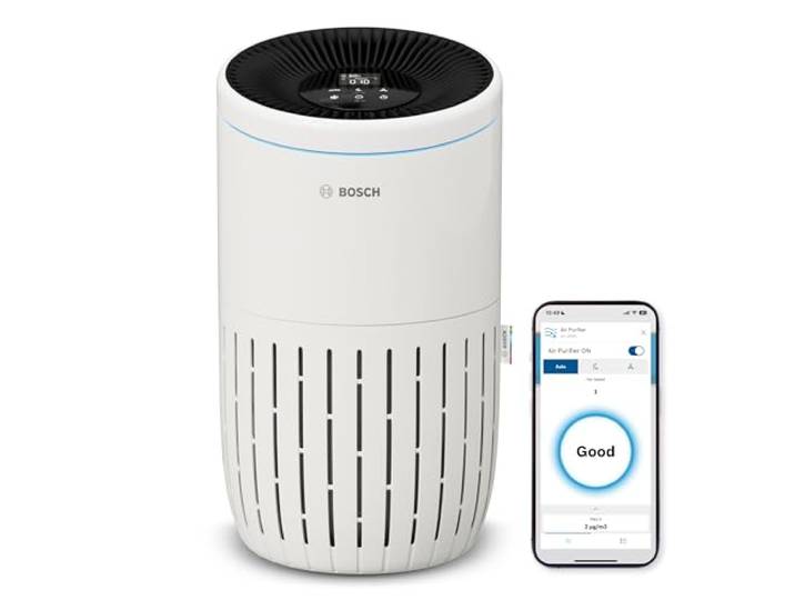 Bosch Air 4000i\, Purificateur d'air piloté par app\, Pièces jusqu'à 62\,5 m² Avec filtre à air 3-en-1\, capteur intelligent\, mode automatique\, mode silencieux (< 25 dB(A))\, CADR : 300 m³/h