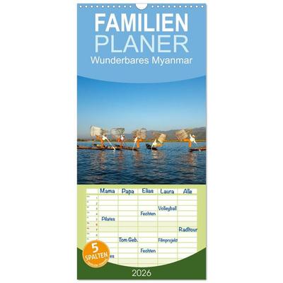 Familienplaner 2026 - Wunderbares Myanmar mit 5 Spalten (Wandkalender, 21 x 45 cm) CALVENDO