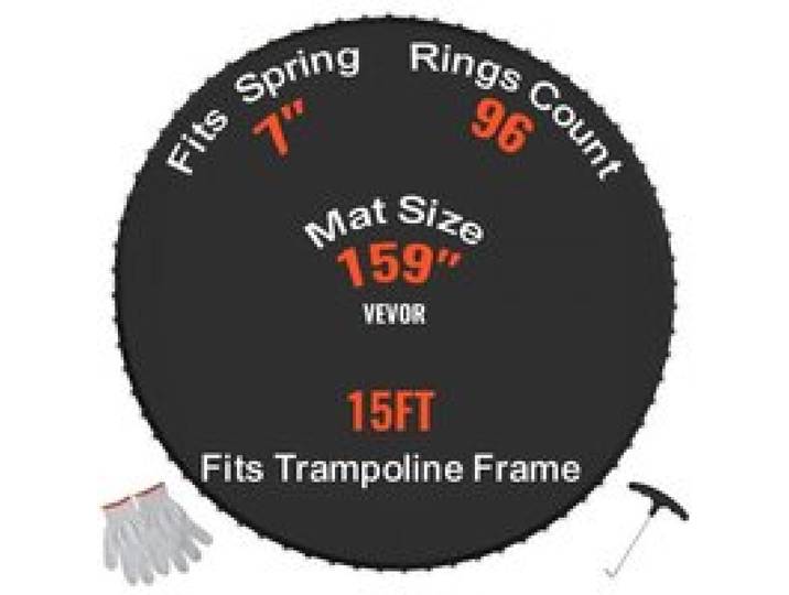 VEVOR Ersatz-Trampolinmatte Sprungmatte passend für 457 cm Rahmen, universelle Sprungmatte verstärkte UV-beständige Matte mit Federwerkzeug und langlebigen V-Ringen, passend für 17,8 cm Federlänge