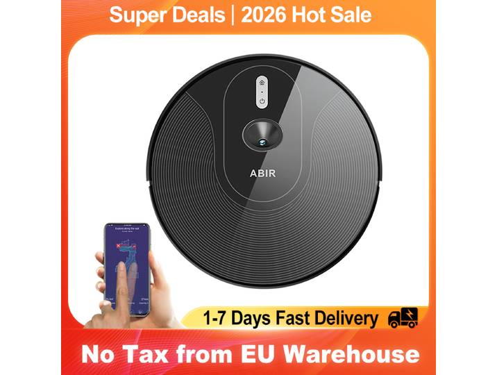 Aspirateur robot ABIR X6PRO avec système oculaire intelligent, aspiration 6000pa, mur virtuel logiciel, nettoyage de zone, désinfection par nettoyage humide, mémoire de carte, compatible avec Alexa,