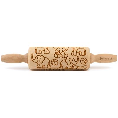 Teigroller FOLKROLL "Elefanten", braun (holzfarben), L:23cm Ø:4,5cm, Massivholz, Teigroller, Keksteig im Handumdrehen mit Motiv versehen