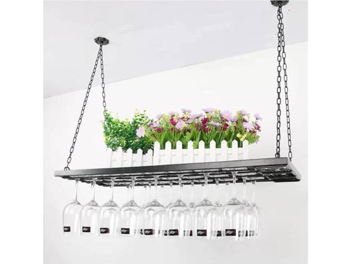 OOPDNEGAK Deckenregal - Hängend Weinregal - Decke Blumenregal, LOFT Wandmontiertes Lagerregal, Umgedrehter Pflanzenständer Aus Massivholz, Küchenwandregale Aus Eisen