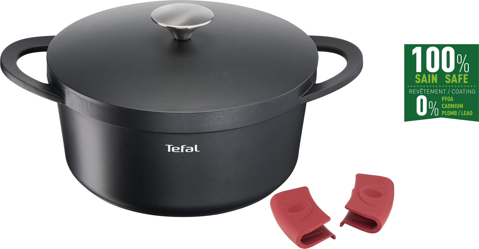 Tefal Trattoria pan met gietijzeren deksel, 24 cm, 4,57 liter, aluminium gietijzer