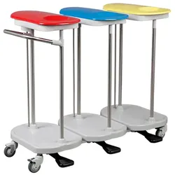 Wäschewagen MULTICART 3-Fach Wäschesammler Plus koppelbar, mit Deckeln, Tretvorrichtung, Schiebegriff