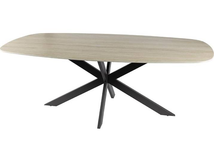 Lisa Design Ruben - table à manger - plateau en céramique 3D effet travertin - pieds en acier - 6 à 8 personnes \, Beige / Noir