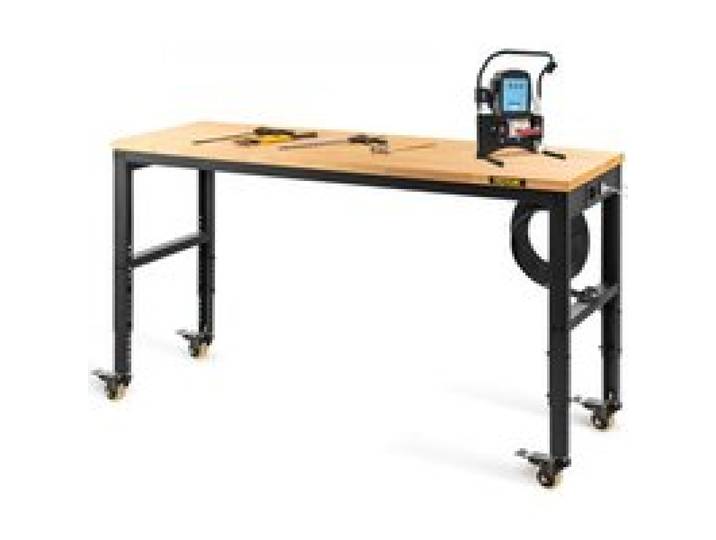 VEVOR Établi Garage Atelier Table de Travail 155x51x105 cm Hauteur Réglable 80-105 cm, Établi Plateau en Bois Chêne Cadre en Acier, Établi Multifonctionnel avec 4 Roulettes pour Réparation Bricolage