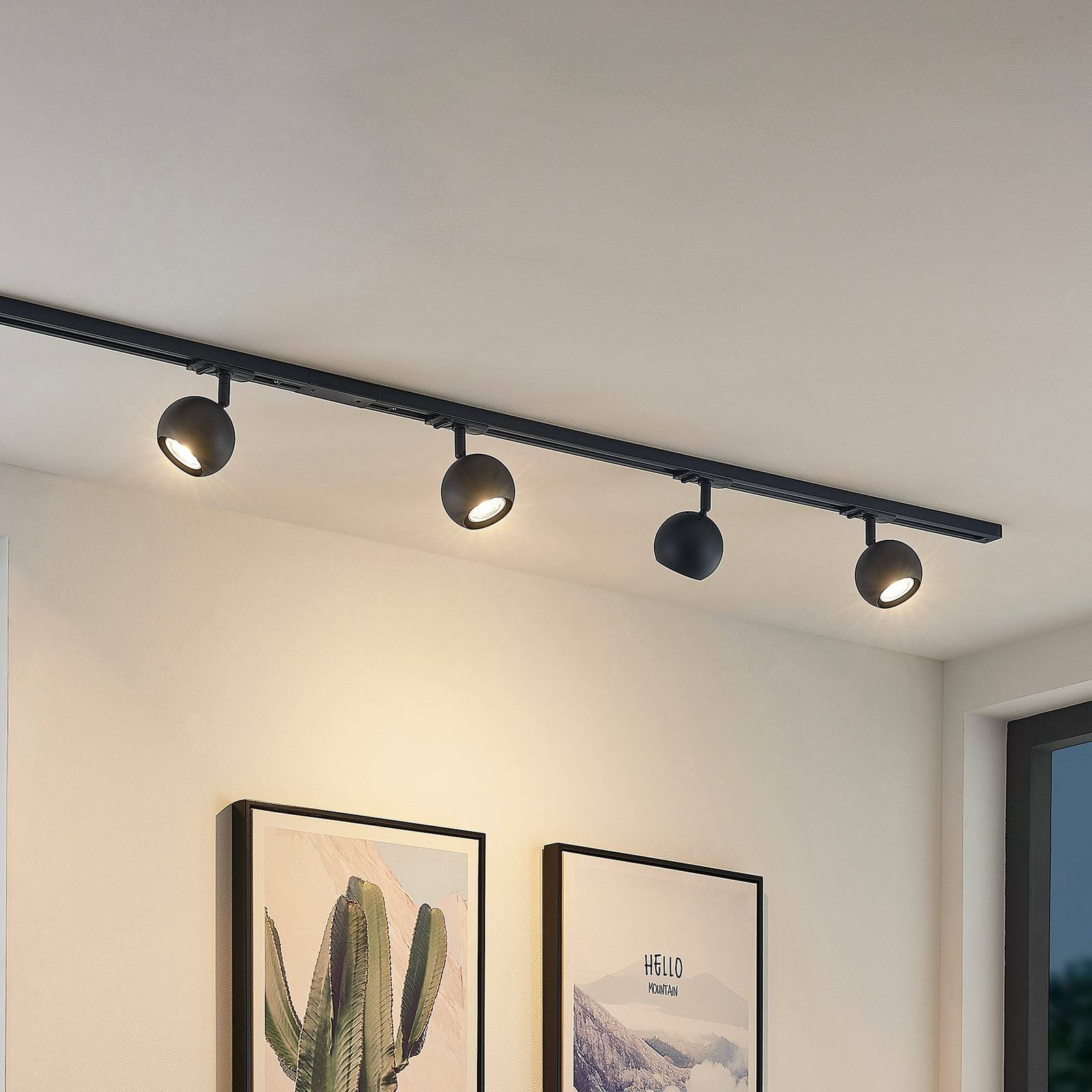 Lindby track lighting system Linaro, GU10, 4-bulb, black, Ã˜ 9 cm Linaro Lindby, dimmable, Black, Hallway, metal, Modern