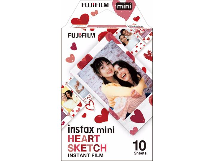 Fujifilm Instax Mini 10 Blatt Heart Sketch Film Sofort-Bild – Sofortbildkamera/Polaroid Kamera – rot