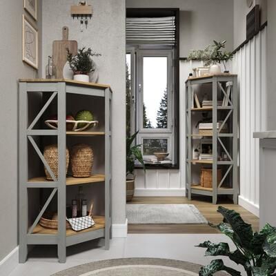 Furniture Dash   Wood Corner Bookcase 3 Shelf Corona