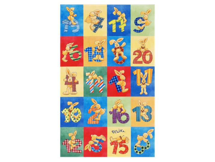 Ben'n'jen Kinderteppich Felix der Hase, Blau, Gelb, Grün, Rot, Hellgrün, Hase, rechteckig, 140x200 cm, Oeko-Tex® Standard 100, für Fußbodenheizung geeignet, rutschfest, Teppiche & Böden, Teppiche, Teppich Kinderzimmer