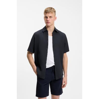 Kurzarmhemd BOSS ORANGE "Rash Premium Herrenmode", Herren, Gr. L (41/42), N-Gr, schwarz (dunkelblau404), Web, Obermaterial: 100% Leinen, unifarben, regular fit hüftbedeckend, abgesteppte Kante, Hemden, aus reinem Leinen, regular fit