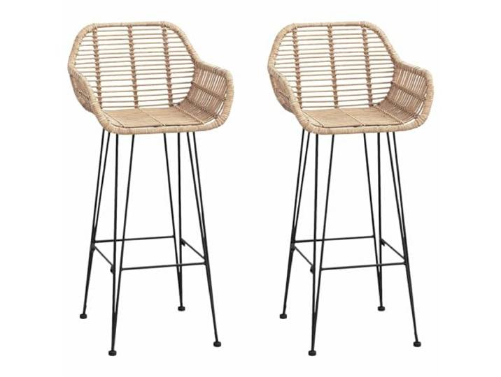UYPTERF Barstuhl 2 STK Natur 55 x 52 x 105 cm Rattan und Eisen Hohe Rückenlehne, Armlehne, handgewebtes Rattan, Eisenrahmen, Fußstütze, Küche, Wohnzimmer