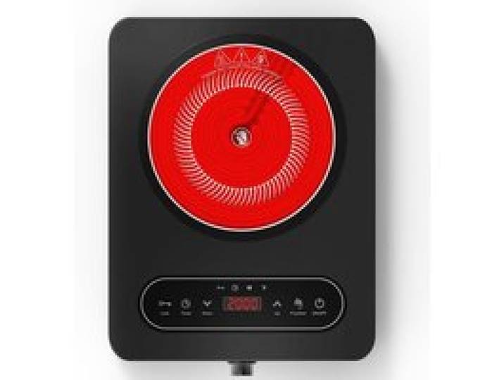 Plaque Vitrocéramique 1 Feu 2000W 220-240V Commande Tactile Et Bouton Température Réglable Minuterie À Poser