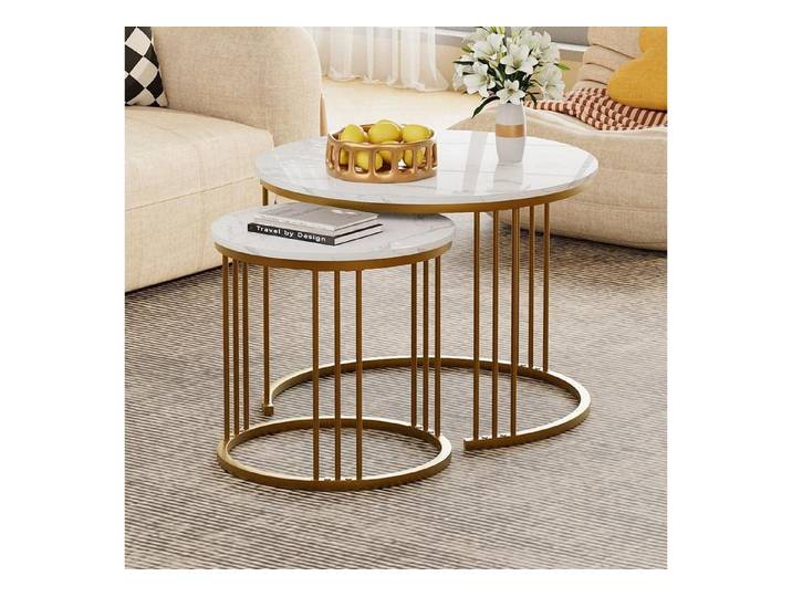 LuxusKollektion Couchtisch Couchtisch Set Rund Gold (1-St)