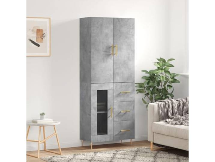 HEFZGDB Highboard Betongrau Sonoma 69,5x34x180 cm aus Holzwerkstoff mit Wandhalterung zur Sicherheit, modernes Design Schrank für Wohnzimmer mit viel Stauraum, Aufbewahrungsschrank