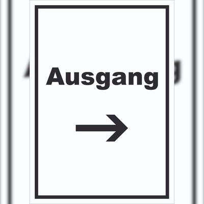HB-Druck Ausgang Schild mit Text und Richtungspfeil rechts Exit Schluss hochkant A0 Rückseite selbstklebend