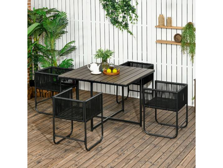 Outsunny Salon Jardin 5Pcs Table Composite Noir