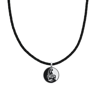 Kette mit Anhänger AMOR "Scorpions by Amor, Skorpion-Motiv", schwarz (edelstahlfarben, schwarz), Halsketten, Herren, Edelstahl Leder, L: 50 B: 3mm, Edelstahl, Leder, B:3mm