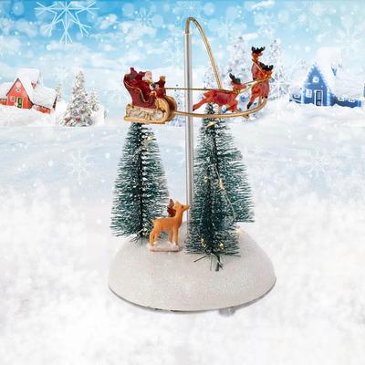 Inspired Living Festive Flying Santa Sleigh Christmas Village LED Light & Music Decoration Festive Flying Santa Sleigh Christmas Village LED Light & Music Decoration