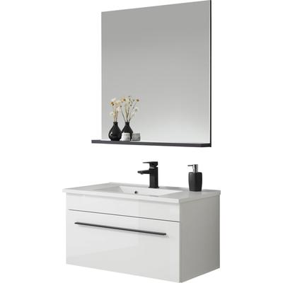 Badmöbel-Set HOME AFFAIRE "Cantara, Bad im modernen Design, 2-teiliges Badezimmer", weiß (weiß, weiß hochglanz), Kastenmöbel-Sets, Badmöbel-Set, Waschtisch und Spiegel, in Weiß Hochglanz, viel Stauraum