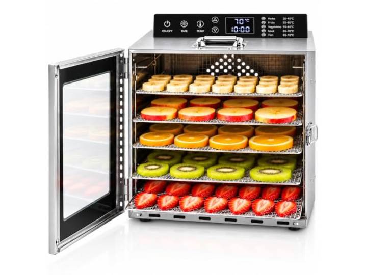 Vita5 Nobel S Dörrautomat Edelstahl 6 Etagen LED Timer 30–90°C 400W Bereite Gesunde Fruchtchips, Beef Jerky Und Kräuter Selbst Zu Mit Präziser Temperatursteuerung Und Leisem Betrieb