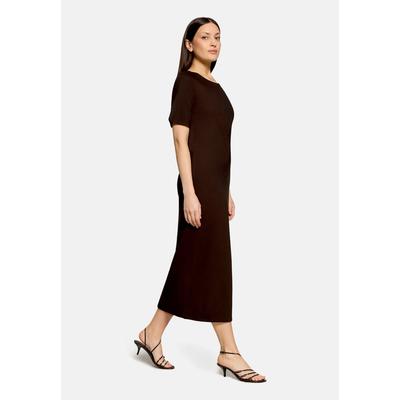 Midikleid CARTOON "Damen mit Raffung", Damen, Gr. 34, Normalgrößen, dunkelbraun, Obermaterial: 67% Viskose, 28% Polyamid, 5% Elasthan, tailliert lang, Rundhals, Kleider Midikleid