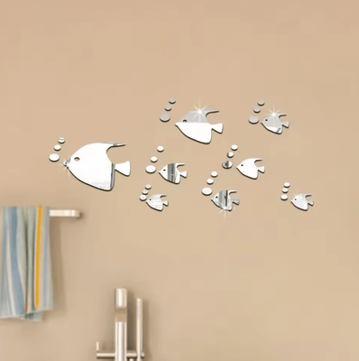 Inspire Curations 8 Piece 3D Marine Fish Acrylic Mirror Wall Stickers silver