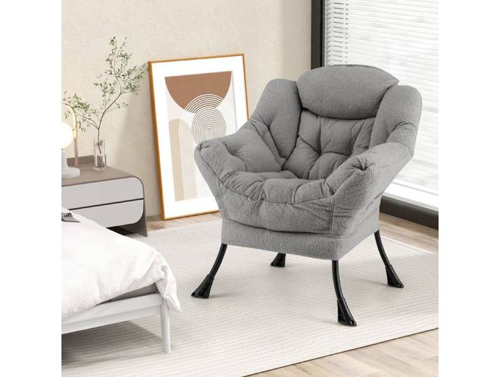 Fauteuil Salon Relax - RELAX4LIFE - Coussin de Tête - Dossier et Siège Capitonnés - Poche de Rangement - Charge 150KG - Gris