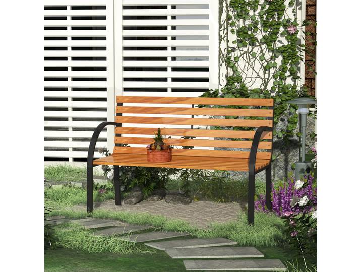 Outsunny Banc Jardin 2 Places Bois/acier Noir