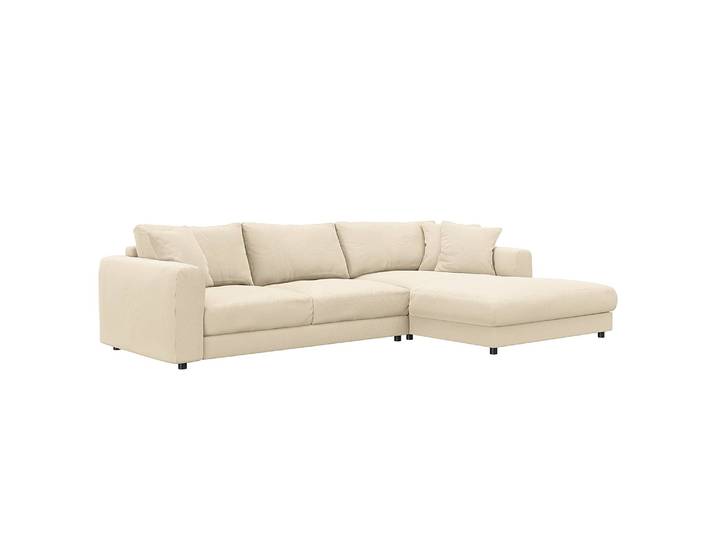 Ecksofa mit Longchair Beige/Beige Cordstoff Snor 286cm Longchair davorstehend rechts Modern