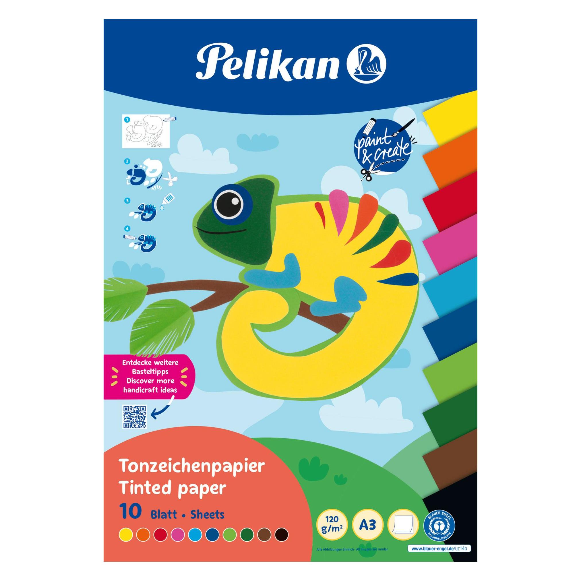 Pelikan Bastelkarton Tonpapier Block A3, 10 Blatt in 10 Farben, Blauer Engel (120 g/m², 1x) (101998)