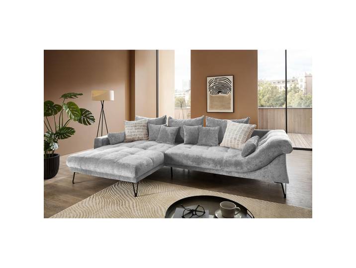 Livetastic Ecksofa Garda, Silber, Metall, Uni, 4-Sitzer, Füllung: Schaumstoff,Schaumstoff,Schaumstoff,Schaumstoff, Ottomane links, L-Form, 310x192 cm, Rücken echt, Wohnzimmer, Sofas & Couches, Wohnlandschaften, Ecksofas