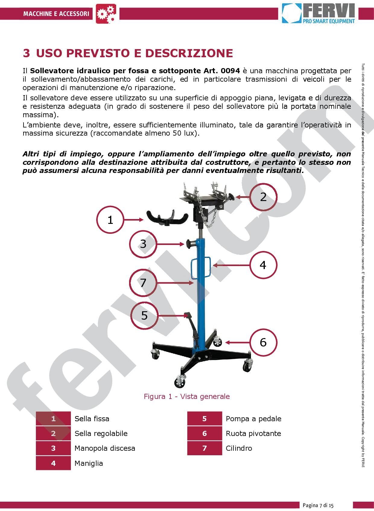 Fervi Sollevatore idraulico per fossa e sottoponte inclinabile 500kg 0094