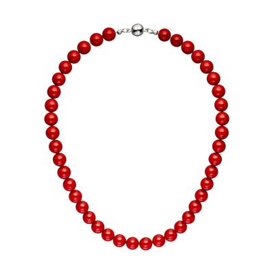 Perlenkette JOBO, rot, Halsketten, Damen, Metall Perlen, L: 45, Metall, Perlen, Perlenkette, mit 42 Muschelkern-Perlen rot 45 cm