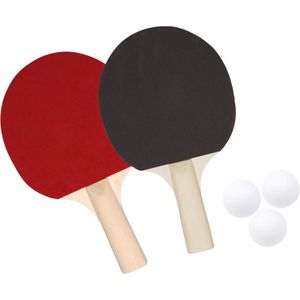 Best-Sporting Tischtennisschläger 22196, 5-teiliges Set, aus Holz, rot/schwarz, 2 Schläger & 3 Bälle