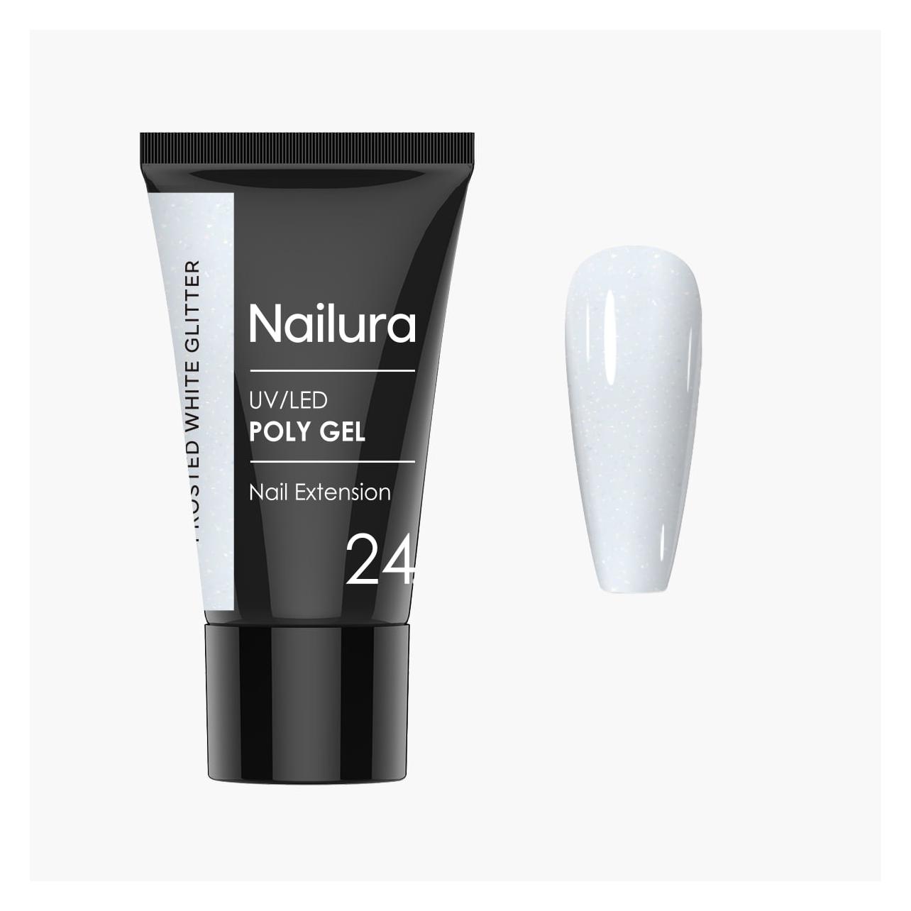 Nailura - Poly Gel 24 - Frosted White Glitter - 30 ml (Frosted White Glitter, UV-Gel Lack) (70449)