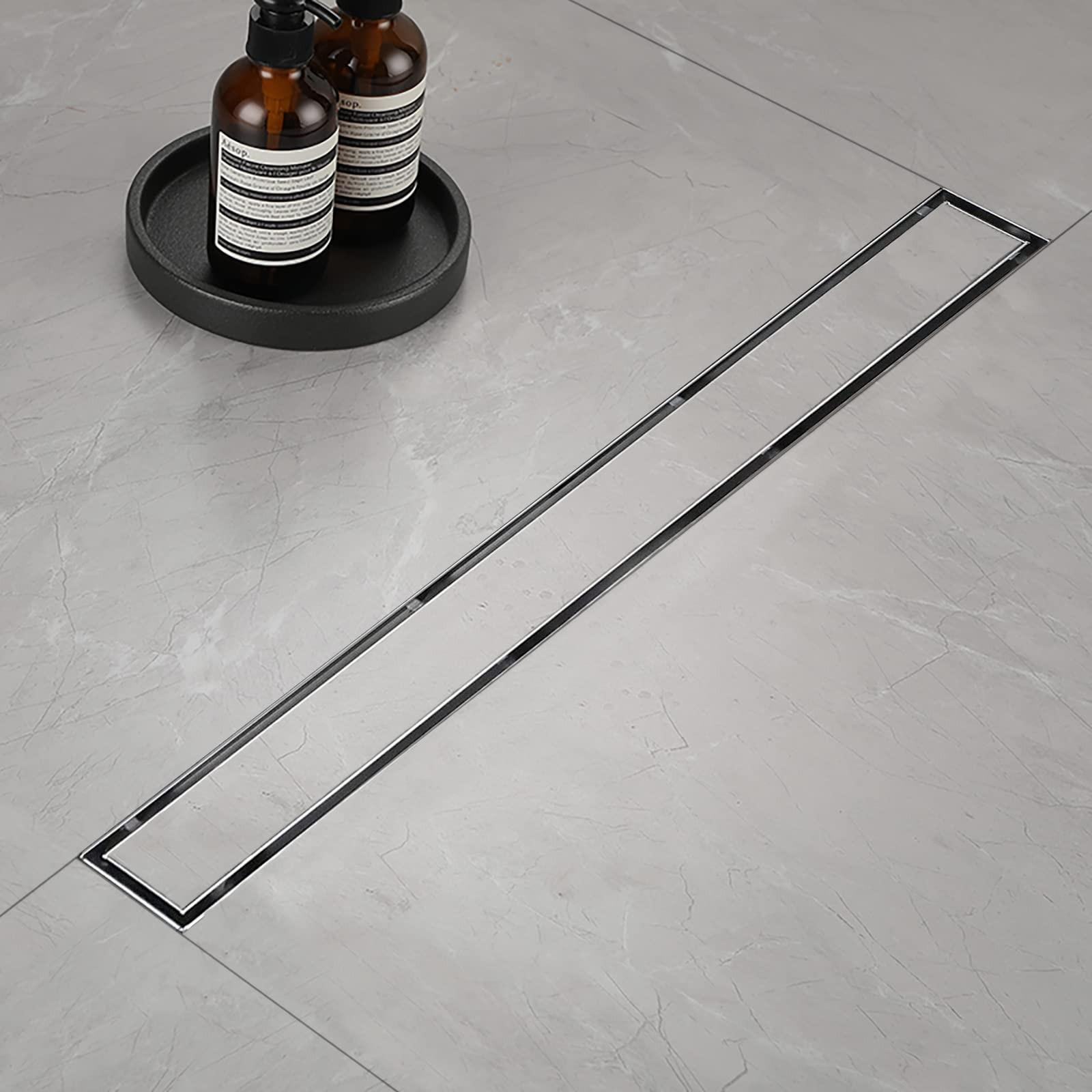 Merkloze Doucheafvoer 100 cm - Extra platte uitvoering met sifon - Zilver