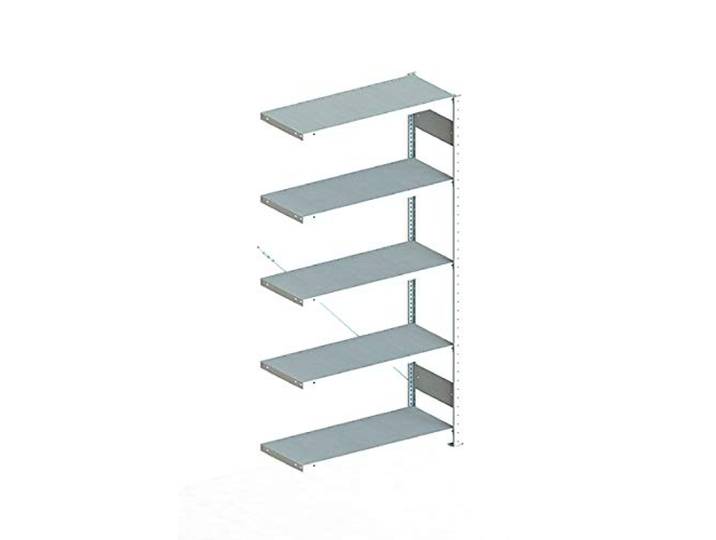 Meta Anbauregal - Zum Ausbau eines Lagerregales - 5 Böden - Farbe Silber - 200 x 100 cm - 40 cm tief