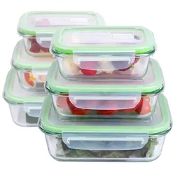 Alpina - Set 6 skleněných nádob für Lebensmittel s Deckel, obědový box 370 ml / 640 ml / 1050 ml