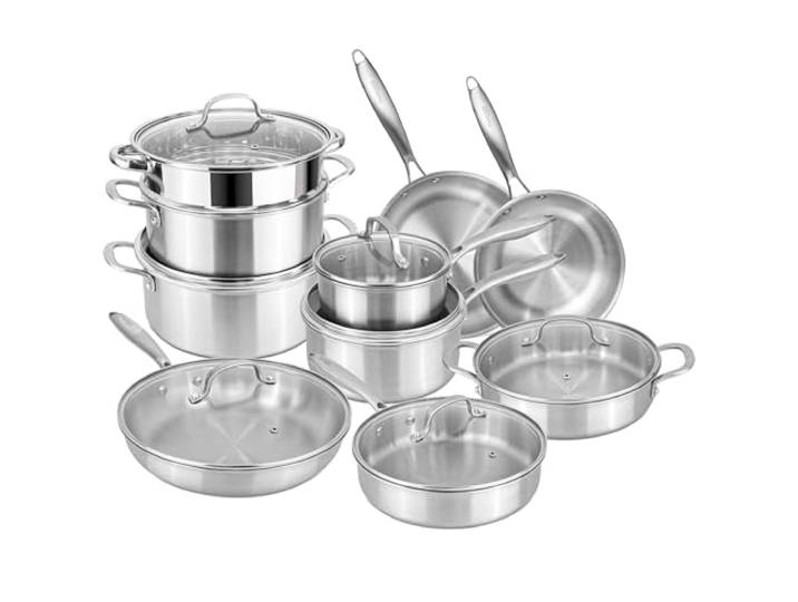 Edelstahl Töpfe und Pfannen Set - 17-teiliges Kochgeschirr mit Glasdeckel - Induktionskochfeld Topfset - Kochtopf Töpfe & Bratpfanne Set - by Nuovva