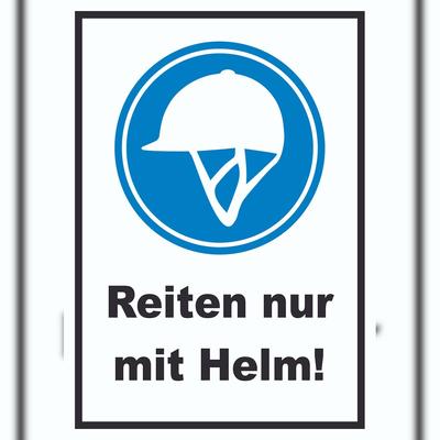 HB-Druck Reiten nur mit Helm Schild A0 Rückseite selbstklebend